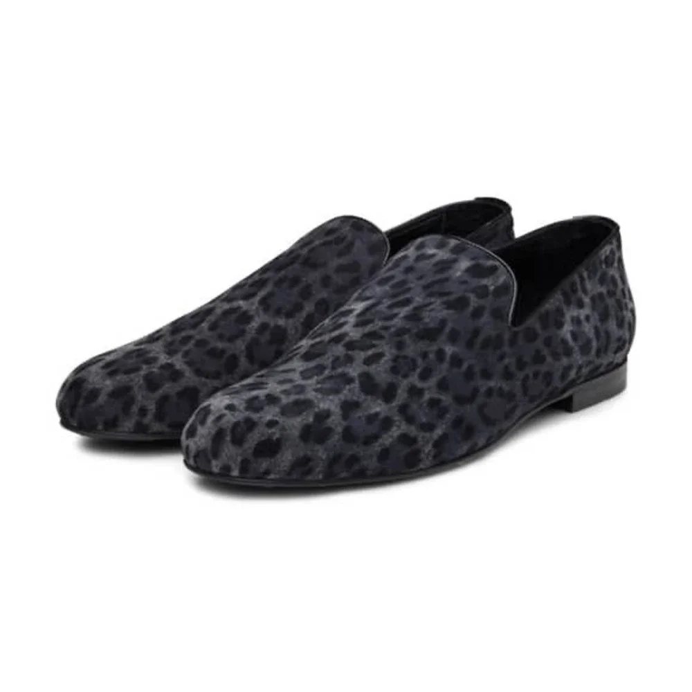 Jimmy Choo Mens Leopard Print Calf Hair Loafers Navy Blue Black Size 9.5 Luxury